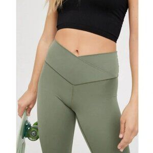 Aerie OFFLINE Real Me High Waisted Crossover Flare Legging in Sage Green